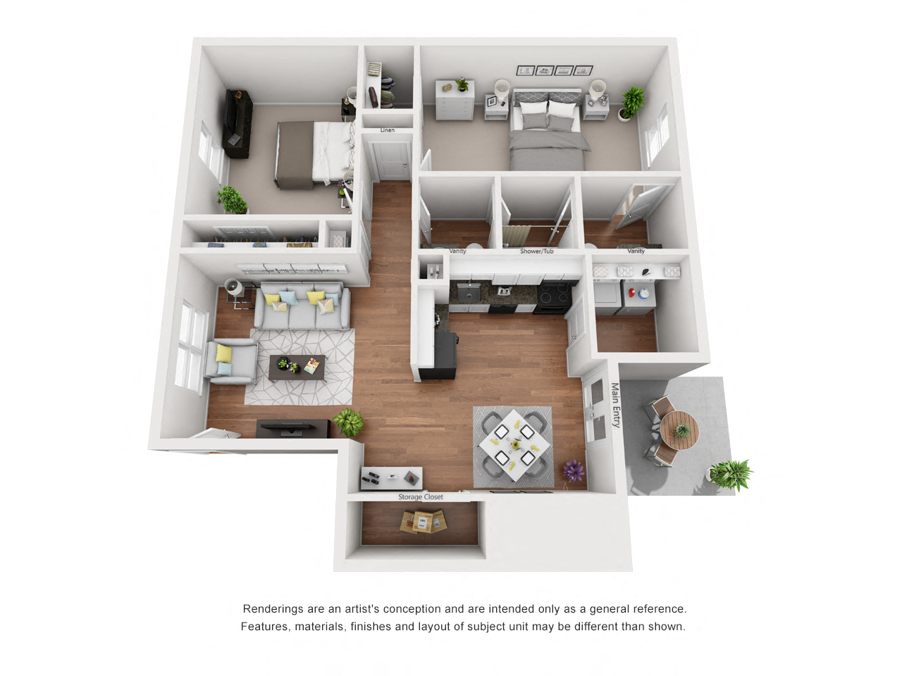 Floor plan for 2 beds, 1.5 baths, 1150 sqft